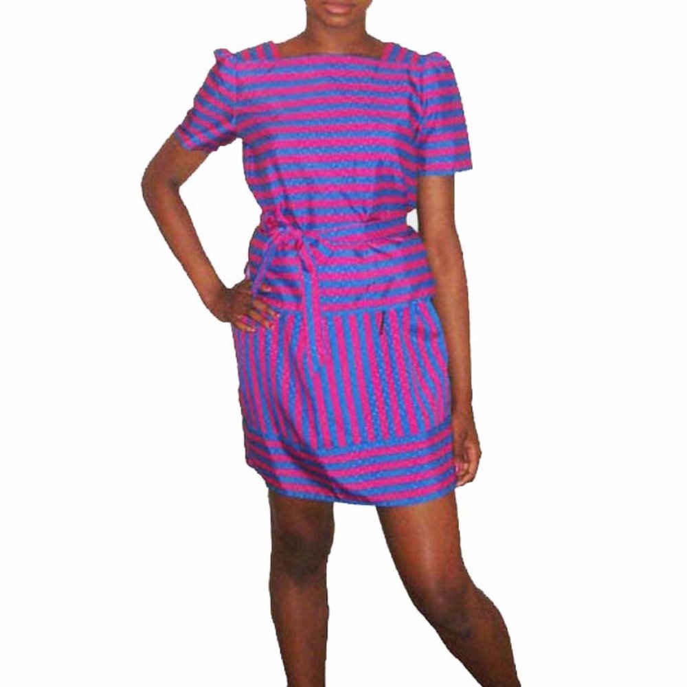 Vtg 70s Vibrant Tie Waist Top & Skirt Set 6